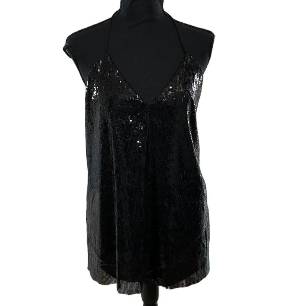 Hugs Black Sequins Halter Back Top/Blouse(Size